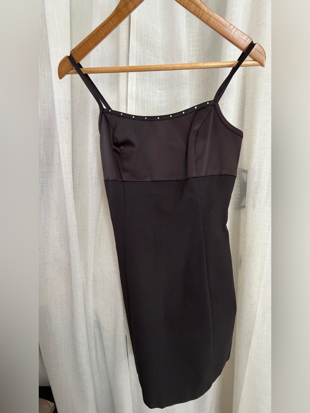 Cache Black Spaghetti-Strap Mini Dress with Studded Neckline